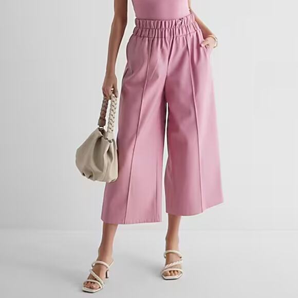 Express Super High Waisted Faux Leather Cropped Wide Leg Pants Pink Pants XS - Picture 2 of 11